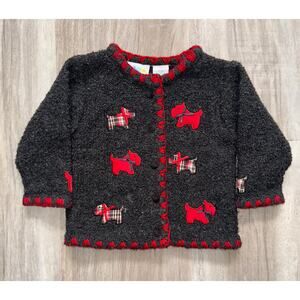 MINIWEAR Girl's Cardigan Sweater With Scottie Dogs gray/red- size 12M